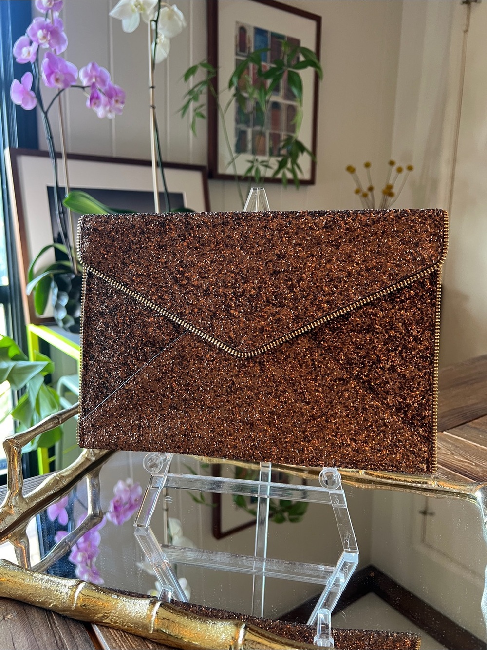 Rebecca Minkoff Bronze Glitter Envelope Clutch